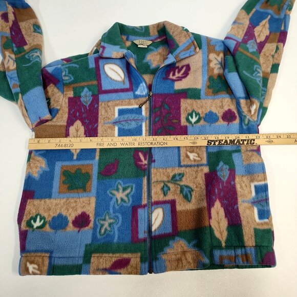 Teddi Petite XL Fleece Jacket Multicolored Leaf & Geometric Pattern Shoulder Pad - Picture 9 of 10